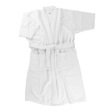 Imagem de Roupão De Banho Atoalhado Colorido 100% Algodão Spa luxo Premium Ajustável Manga Curta (BRANCO)