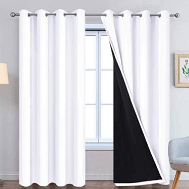 Imagem de Cortinas Yakamok 100% blackout, painéis de cortina térmica isolados à prova de som, cortinas com bloqueio de luz total com forro preto para quarto, Pure White, W52 x L96