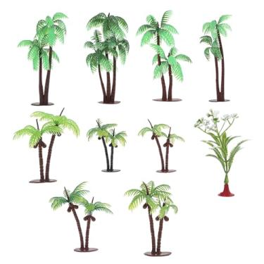 Imagem de Topo de bolo de palmeira, 10 peças de decoração de mini palmeiras falsas imitação de coqueiros artificiais floresta tropical vegetal decoração de plantas para topo de bolo, microaquário, jardim