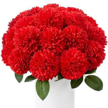 Imagem de SITUMEIZI 12 peças flores artificiais vermelhas crisântemos flores flores falsas mães seda para casamento, casa, cozinha, decoração floral