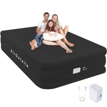Imagem de AirOutelle Colchão de ar Queen Size com bomba embutida – 45,7 cm de altura, capacidade de 544 kg, cama de ar com bomba recarregável USB-C, para uso em acampamento interno e externo em preto
