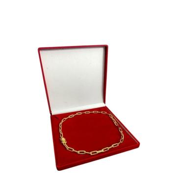 Imagem de Cordão Feminino 7Mm Cadeado Alongado - Banhado A Ouro 18K