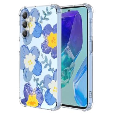 Imagem de RRXSYXL Capa para Samsung M55 5G, Samsung C55 com estampa floral transparente, capa macia à prova de choque para Samsung Galaxy M55 5G, Samsung Galaxy C55, azul floral