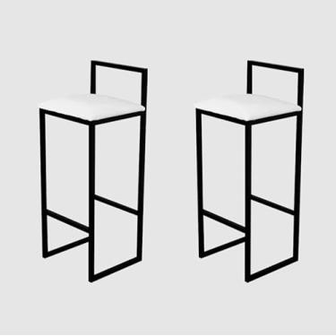 Imagem de Jogo 2 Banqueta Alta Cozinha Bar Balcão Bistrô Industrial Preta Estofado Branco