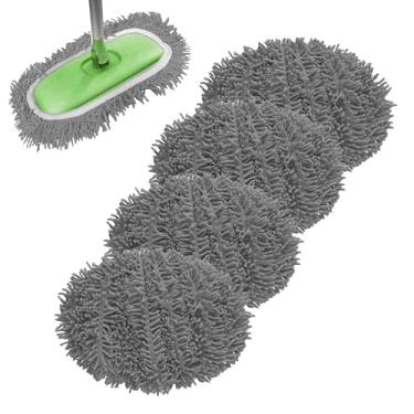 Imagem de Rwotlls Almofadas de esfregão de microfibra reutilizáveis compatíveis com vassoura Swiffer, panos de limpeza a seco e panos de limpeza úmidos, refis para limpeza de piso de superfície de madeira