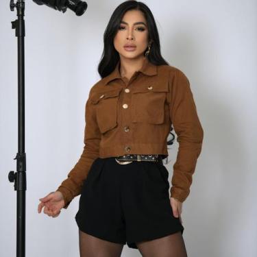 Imagem de Jaqueta Feminina Jeans Marrom Com Estilo Cargo e Bolsos Fole - SELLER 