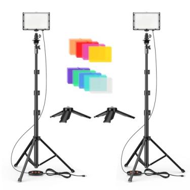 Imagem de EMART Kit de iluminação LED para fotografia, 2 peças de luz de estúdio portátil contínua regulável com suporte de tripé ajustável de 137 cm para gravação de vídeo, sessão de fotos, YouTube, streaming