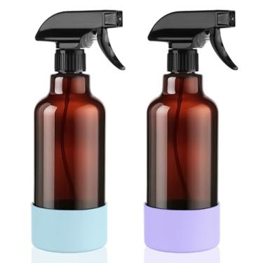 Imagem de Hethyo Frascos de spray de vidro com manga de silicone de 500 ml, pacote com 2 frascos de spray vazios para névoa de cabelo/spray de fluxo para soluções de limpeza, plantas, óleos essenciais
