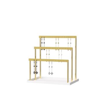 Imagem de Suporte organizador de brincos de 3 camadas, suporte de joias de metal com bandeja para exibição de brincos, rack de torre de armazenamento de brincos de metal com 42 furos para mulheres e meninas