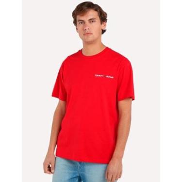 Imagem de Camiseta Tommy Jeans Masculina Classic Linear Embroidered Chest Vermelha-Masculino