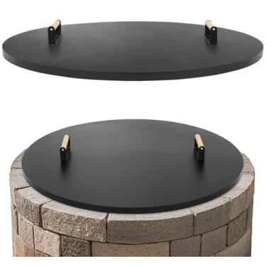 Imagem de 1MORE Tampa redonda para fogueira de 91 cm - Capa de fogueira de metal com alças de madeira para fogueiras de pátio, tampa de metal resistente à ferrugem de 1,5 mm, acessório para fogueiras, cobertura