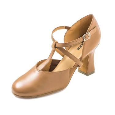 Imagem de So Danca - Sapato de cabaré Broadway com tira em T de salto de 7,6 cm, tênis de dança profissional para mulheres, suporte e conforto - Roxy - SD153, Caramel, 35