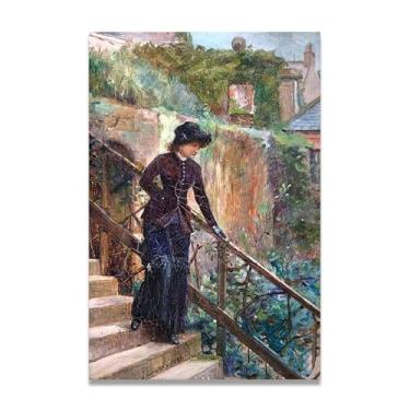 Imagem de Impressão em tela Waiting John Lavery Irish Realist Portrait & War Scenes – Arte de parede vintage para casa 20 x 30 cm sem moldura