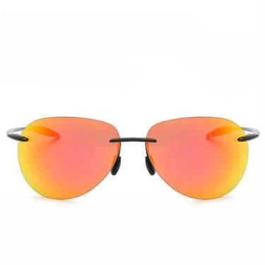 Imagem de Óculos de sol polarizados sem aro TR90, masculinos, ultraleves, espelhados e sem armação, vermelhos, BH01