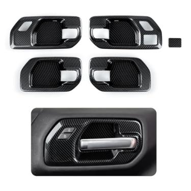 Imagem de Decalque de acabamento interior da tampa da maçaneta da porta interna de fibra de carbono ABS para Chevy Silverado 2019-2025 | para acessórios GMC Sierra 1500 2500 3500 HD 2019-2021 (4 portas