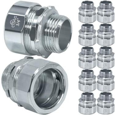 Imagem de Pacote com 10 conectores rígidos de compressão de aço, conector sem rosca de aço banhado a zinco 3/4 com bobina de mola, acessórios de conduíte elétrico de metal para tubos RGD, caixa de ferro, caixa