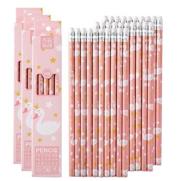 Imagem de YIHUANYIFA 30 lápis de desenho de arte HB a granel rosa fofo divertido lápis de escrita de madeira com borrachas para crianças, estudantes, festa de recompensa, lembrancinha de professor, escola, sala