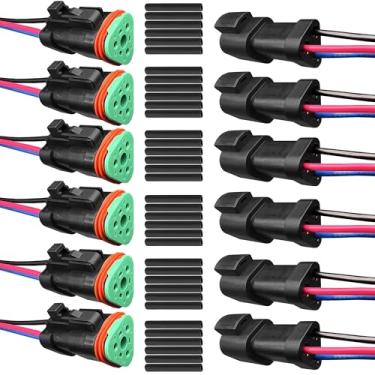Imagem de SDYYDS Pacote com 6 conectores impermeáveis DT de 3 pinos 16 AWG com tubos termorretráteis - conectores elétricos automotivos macho fêmea de 2 fios para carro, caminhão, barco, ao ar livre