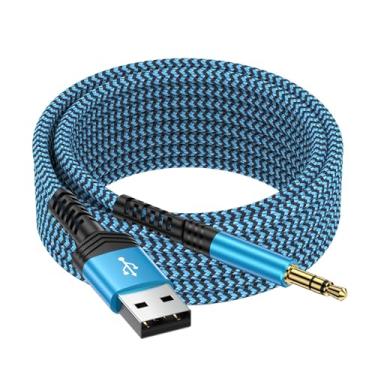 Imagem de Adaptador USB para conector de áudio de 3,5 mm, cabo de áudio macho para auxiliar macho cabo de áudio TRS estéreo nylon trançado para fones de ouvido, alto-falante, PC, laptop, PS5, PS4, Windows, Mac