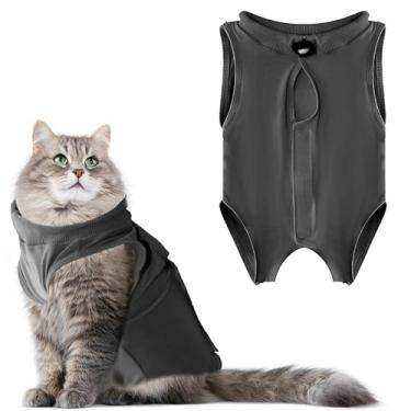 Imagem de LIEVUIKEN Terno de recuperação de gatos anti-lamber, traje de recuperação de cirurgia para gatos fêmeas macacão gatinho após esterilização, alternativa cone de vergonha, roupas cirúrgicas pós-cirurgia