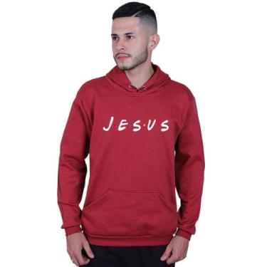 Imagem de Moletom Canguru Unissex Estampado Jesus Moda Cristã - Lafre, Vermelho 