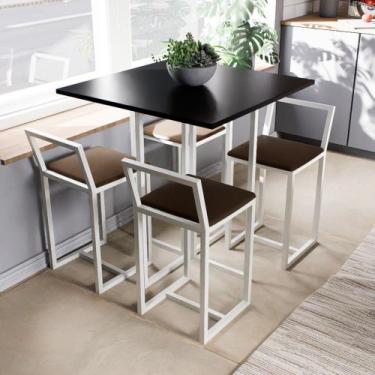 Imagem de Conjunto Mesa Preta 4 Cadeiras Pequena Estofado Industrial White - Don