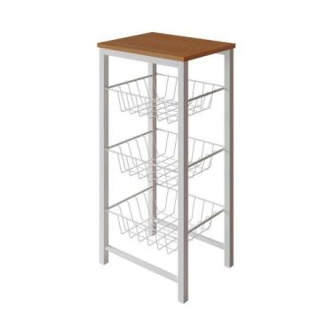 Imagem de Fruteira De Chão Cozinha Montada Aço Branco Tampo Canela Roma Cor: Bra