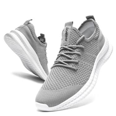 Imagem de WOHHHW Tênis de caminhada feminino, tênis de corrida feminino, de malha respirável, casual, leve, com cadarço, fitness, atlético, sem cadarço, confortável, 03 Cinza, 36