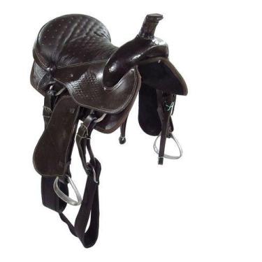 Imagem de Sela De Pito Toda De Couro Marrom Americana Tradicional Completinha - 