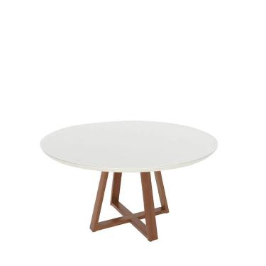 Imagem de Mesa de Jantar Redonda c/ Vidro para 6 Lugares Bennett 135 cm - Natural c/ Off White Fosco