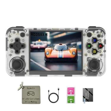Imagem de RG35XX H, console de jogos portátil retrô Anbernic com cartão 64GTF, design de joystick duplo, tela HD de 3,5 polegadas dura até 8 horas de bateria de alta capacidade para uma melhor experiência (64G