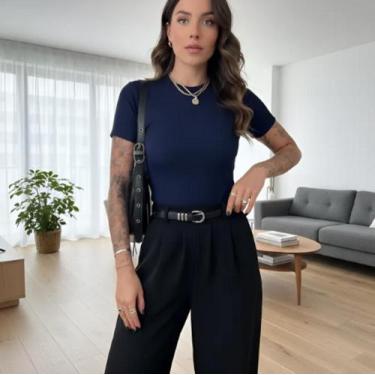 Imagem de Blusa Manga Curta de Ribana Canelada - TG Camiseteria, Azul, P