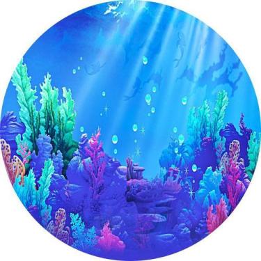 Imagem de Painel de Lona Redondo Pequena Sereia Fundo do Mar - Fabrika de Festa,