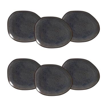 Imagem de Conjunto de Pratos Rasos Ovais Porto Brasil Orgânico Titanium Azul Escuro 31cm - 6 Peças