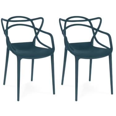 Imagem de Kit 2 Cadeiras De Jantar Allegra Design Empilhável - Azul Marinho