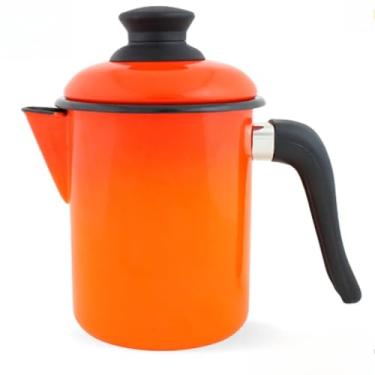 Imagem de Leiteira Esmaltada, Jarra para Ferver Leite, 900 Ml(com Tampa e Bico)(LARANJA)