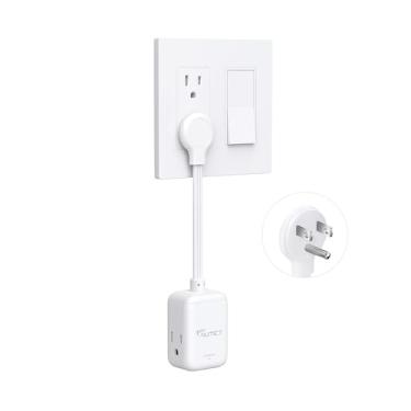 Imagem de NUTICT Cabo De Extensão Curto De 6 Polegadas - 15A, Extensor De Tomada De 3 Pinos Com Protetor Contra Surtos De 900 J, Extensor De Plugue Múltiplo De Face Plana De 3 Vias, Adaptador De Plugue De Par