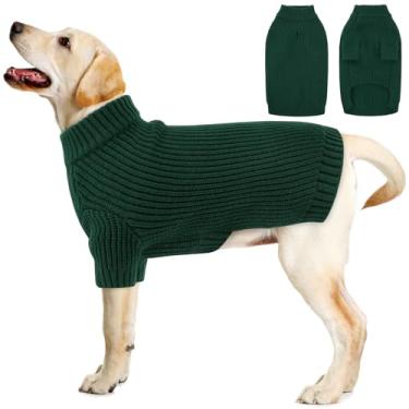 Imagem de Queenmore Suéter de cachorro GG, suéter de Natal para cães de tamanho grande, suéteres de cachorro extragrande - pulôver de malha térmica gola rolê roupas para cães grandes GG, verde
