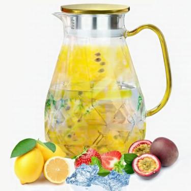 Imagem de Bunhut Jarra de vidro, garrafa grande com tampa, vidro de borossilicato resistente ao calor, jarro de água para suco, leite, café, chá gelado, limonada, bebidas frias ou quentes - 1,729 g