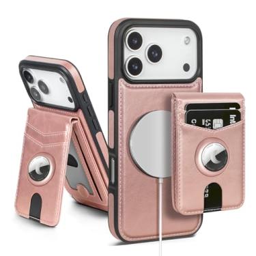 Imagem de SkyEagle Capa carteira compatível com MagSafe para iPhone 17 Pro Max com suporte para AirTag, 2 em 1, couro sintético, magnético, destacável com bloqueio de RFID, suporte para cartão de crédito, capa