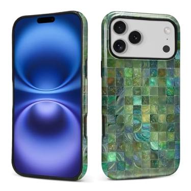 Imagem de Kapadiy Capa para iPhone 17 Pro Max, design de mosaico de vidro tonificado verde com proteção dupla híbrida de silicone rígido PC à prova de choque, capa protetora fina antiarranhões para homens e