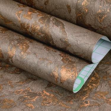 Imagem de FunStick Papel de contato de bancada de mármore marrom dourado de 61 cm x 508 cm à prova d'água para bancadas de papel de parede removível para cozinha, banheiro, rolo de papel de parede removível