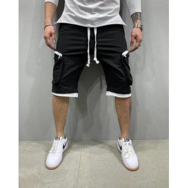 Imagem de Bermuda Cargo Masculina Amarela De Verão Em Algodão Respirável Para Tr