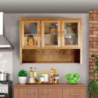 Imagem de Armário Aéreo Oratório Madeira Maciça 3 Portas De Vidro Mel