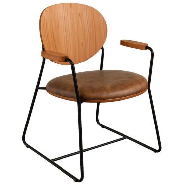 Imagem de Poltrona Atena Couro Marrom Em Metal Preto