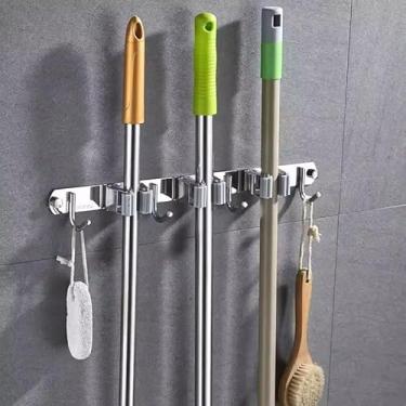 Imagem de Suporte de Parede com Gancho para Vassoura e Ferramentas – Aço Inoxidável, Capacidade 50 kg, 38 cm