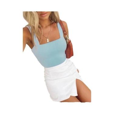 Imagem de Top Cropped Feminino Branco E Preto Com Decote Quadrado Sem Mangas Cas