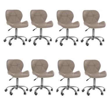 Imagem de Kit 8 Cadeiras Office Eiffel Slim Com Base Giratória E Ajustável Bege 