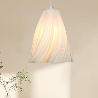 Imagem de Luminária Pendente 3D para Cabeceira, Branca, com Lâmpada LED 5W, Cabo 2m, Fibra de Resina, Soquete E27 (1013-Luz quente)