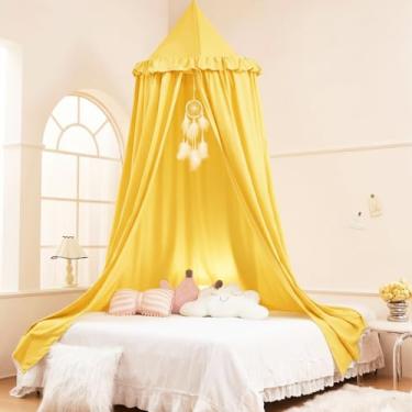 Imagem de Akiky Dossel de cama infantil para berço e solteiro com babados, apanhador de sonhos, decoração de quarto de bebê de princesa, decoração de quarto de bebê, cúpula redonda, cortinas para barraca